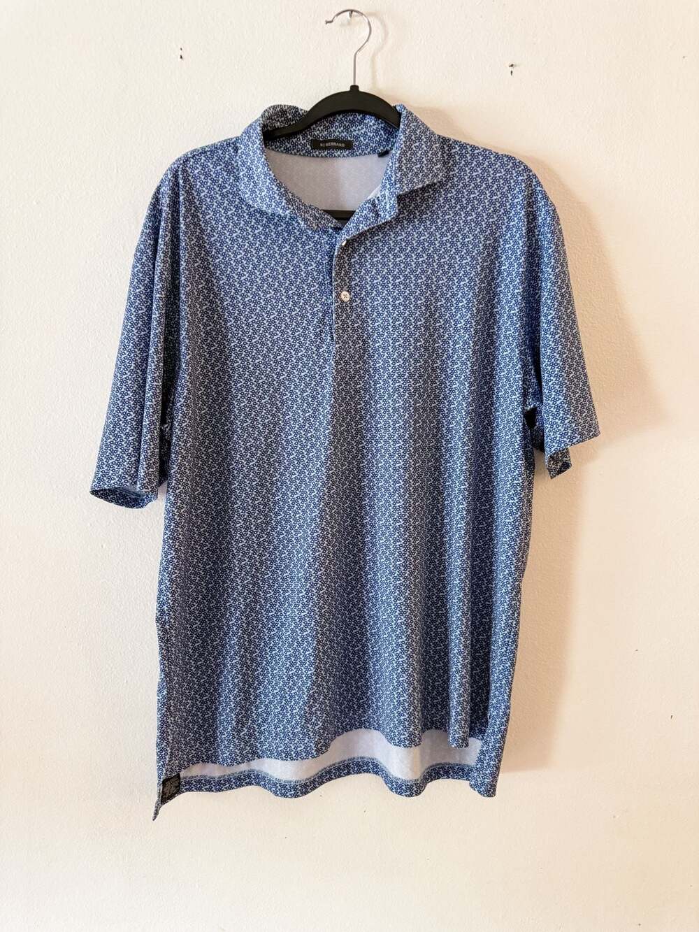 St. Bernard Men's Short Sleeve Blue Micro Floral Pattern Performance Polo Shirt
